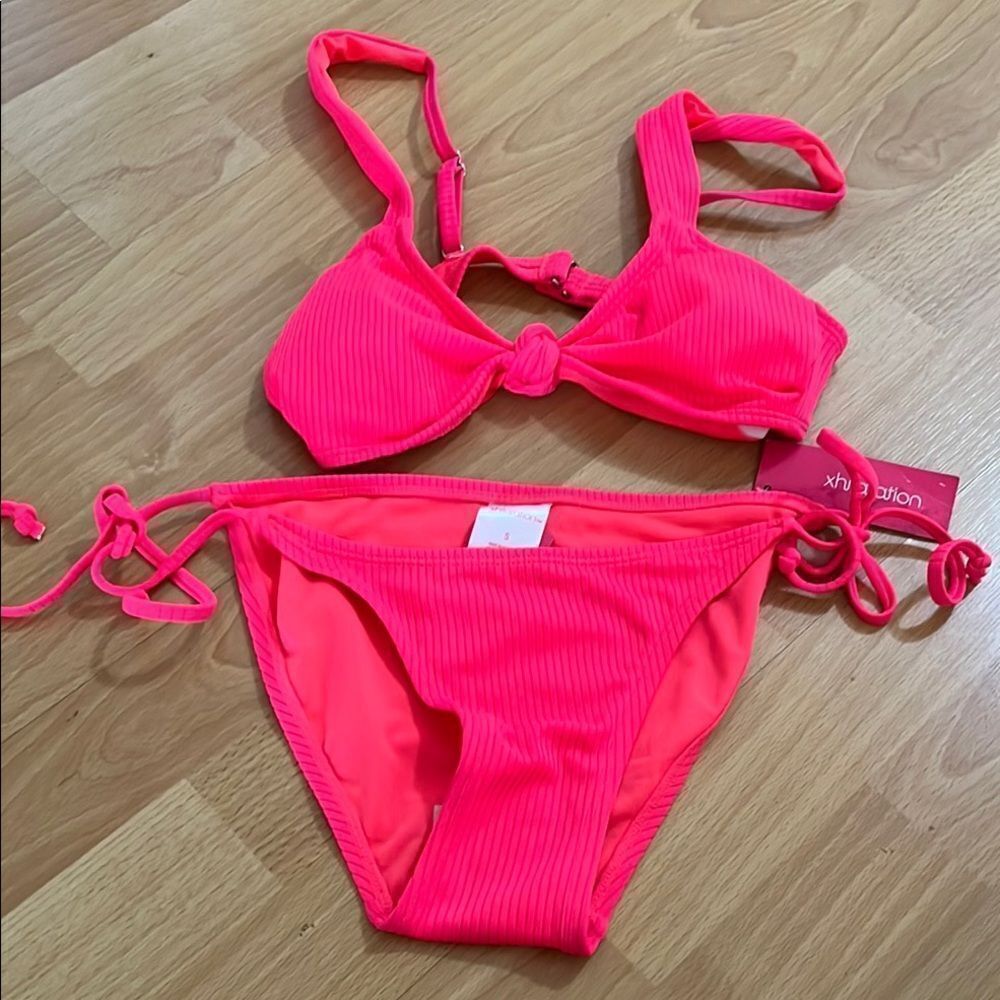 Vibrant Pink Bikini with Adjustable Straps and Side Ties